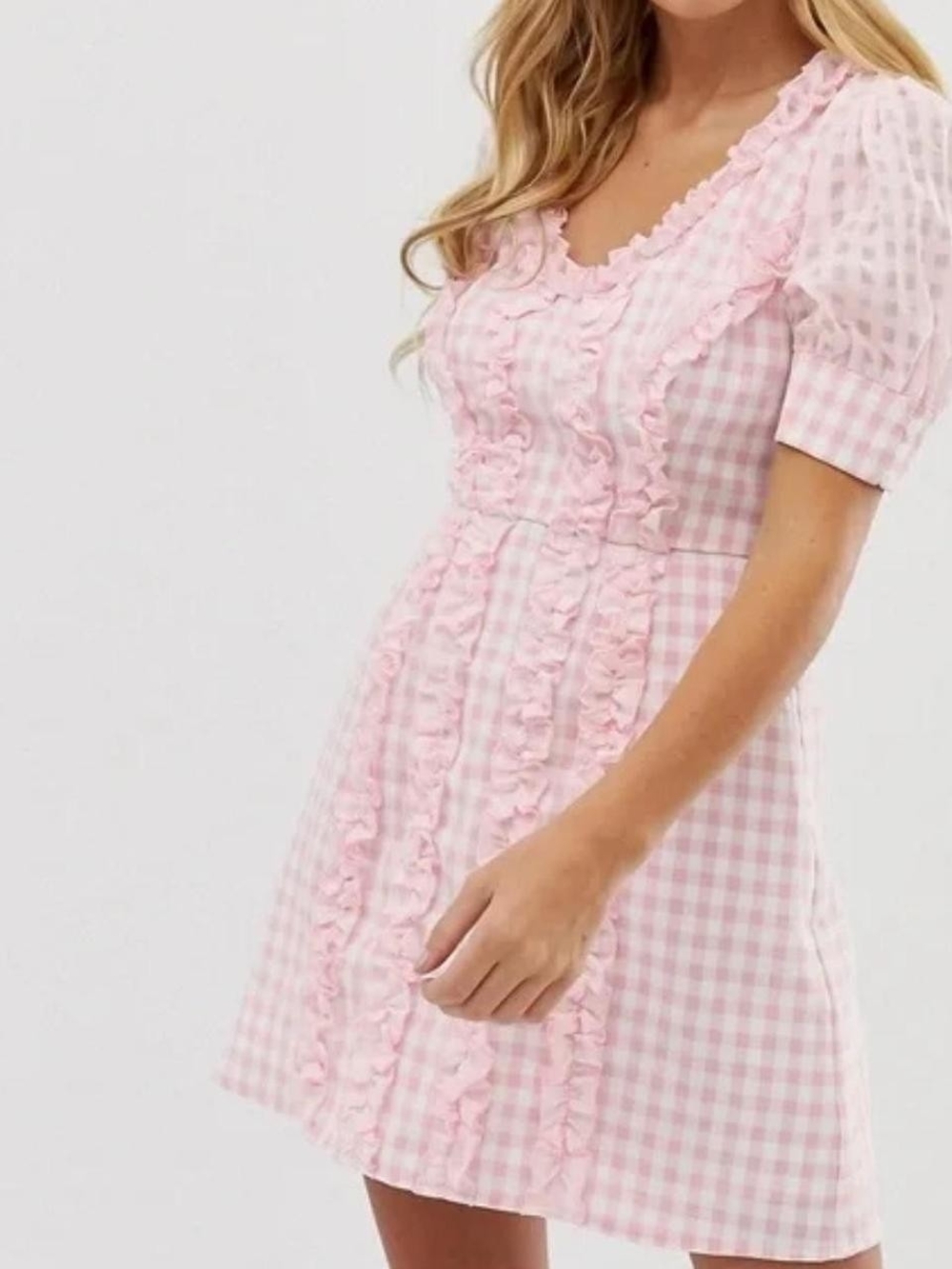 The East Order Pink Gingham Ruffle Mini Dress